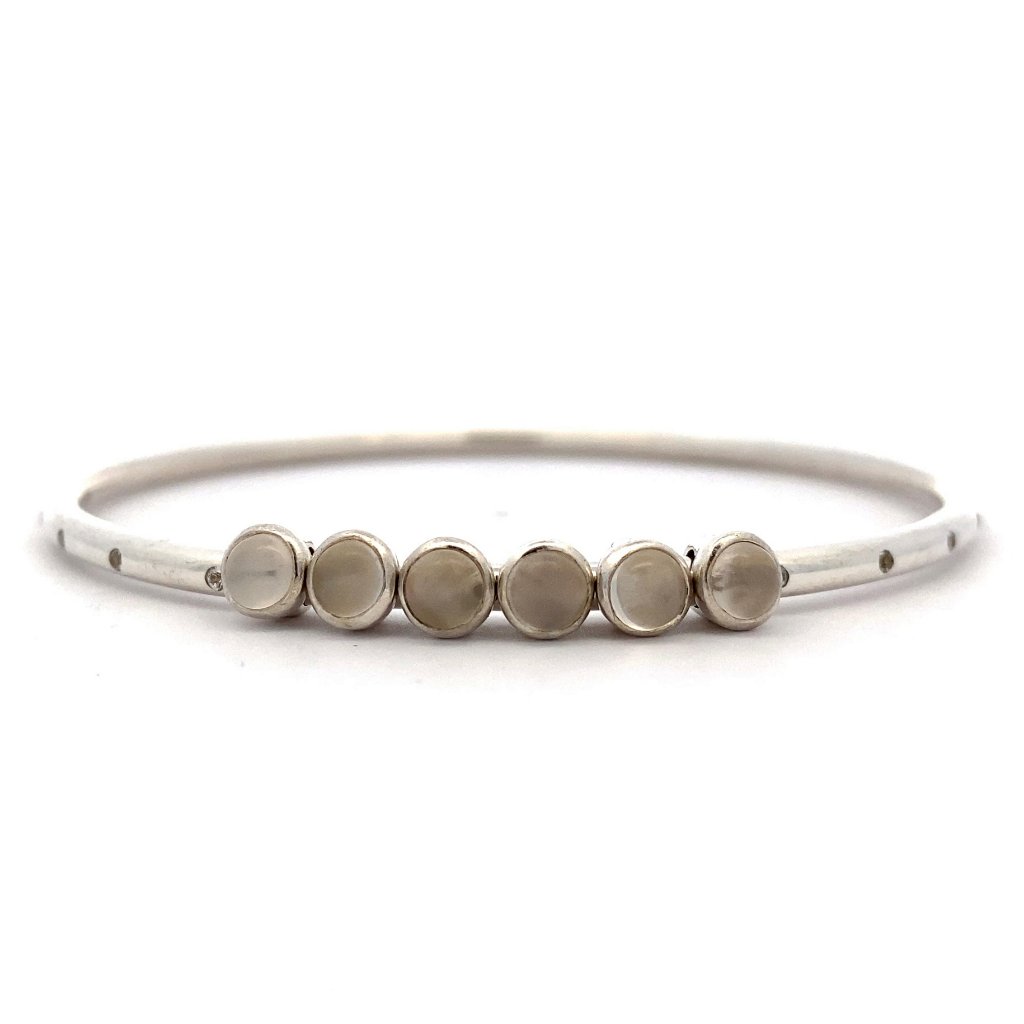 Monica Rich Kosann Sterling Silver Slide Moonstone Charm Bangle Bracelet, 7.75